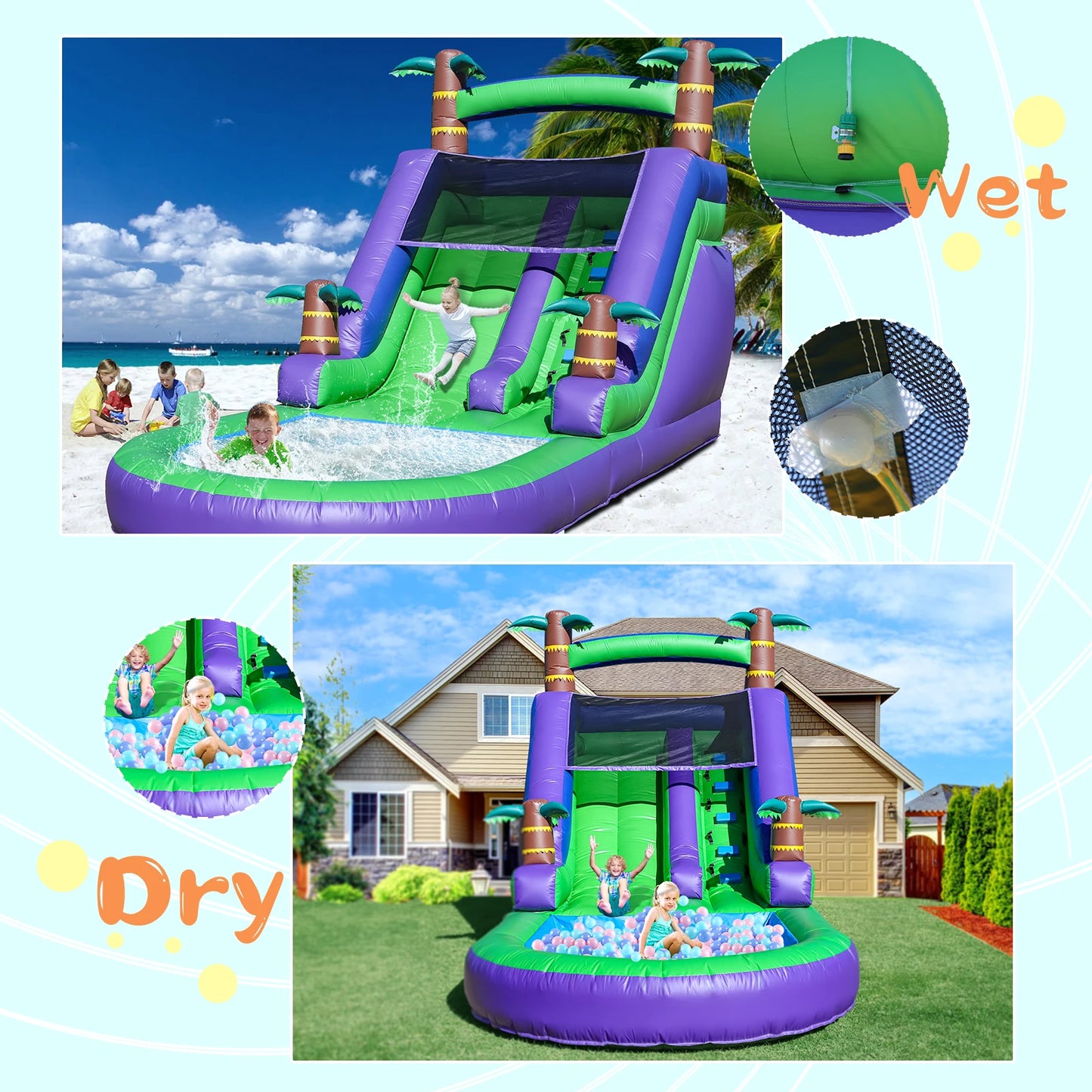 RTS Inflatable PVC Bounce House Tropical Water Slide