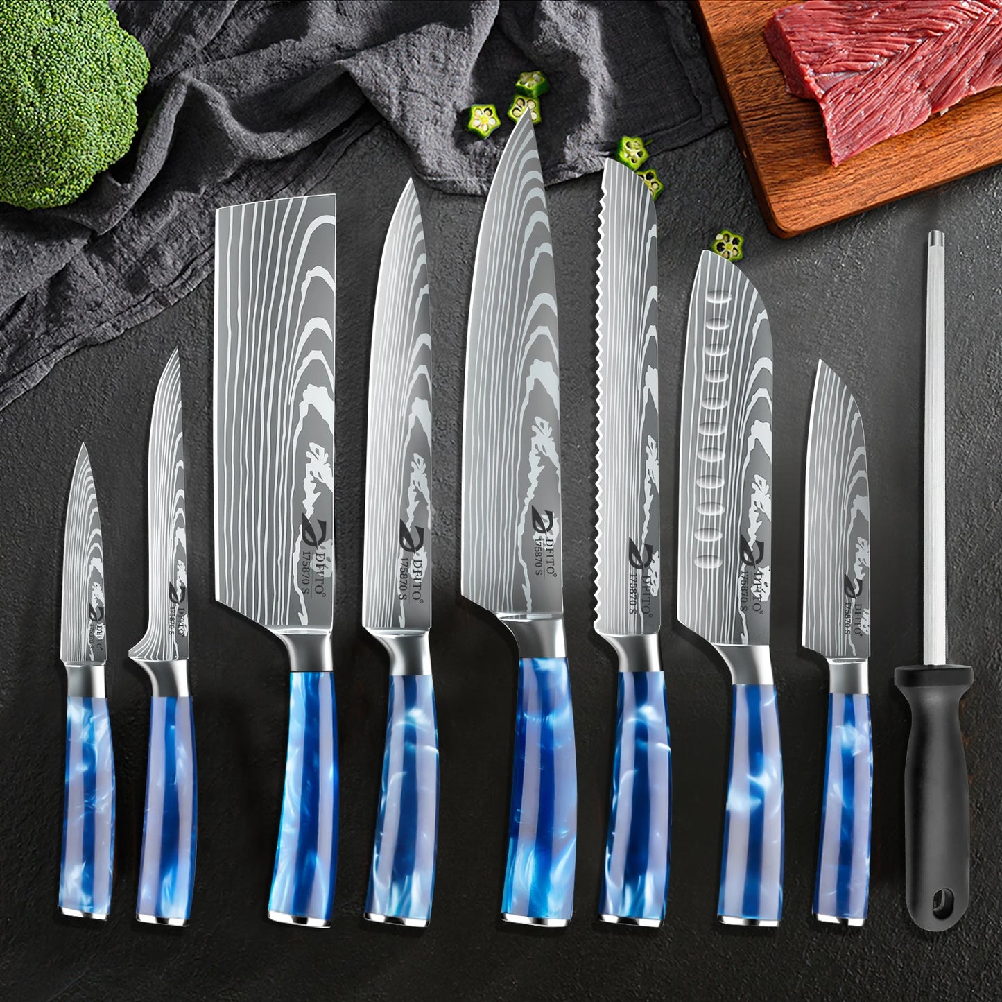 ZENG Chef Knife Set Kitchen Knives Santoku With Cover