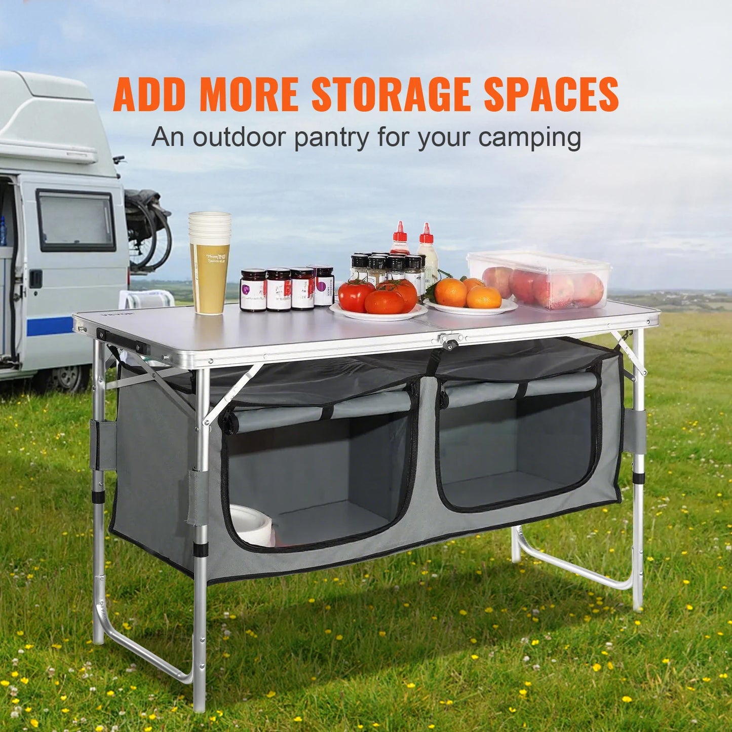 VEVOR Quick-Set Folding Camping Kitchen Table for Outdoor Picnics and BBQ