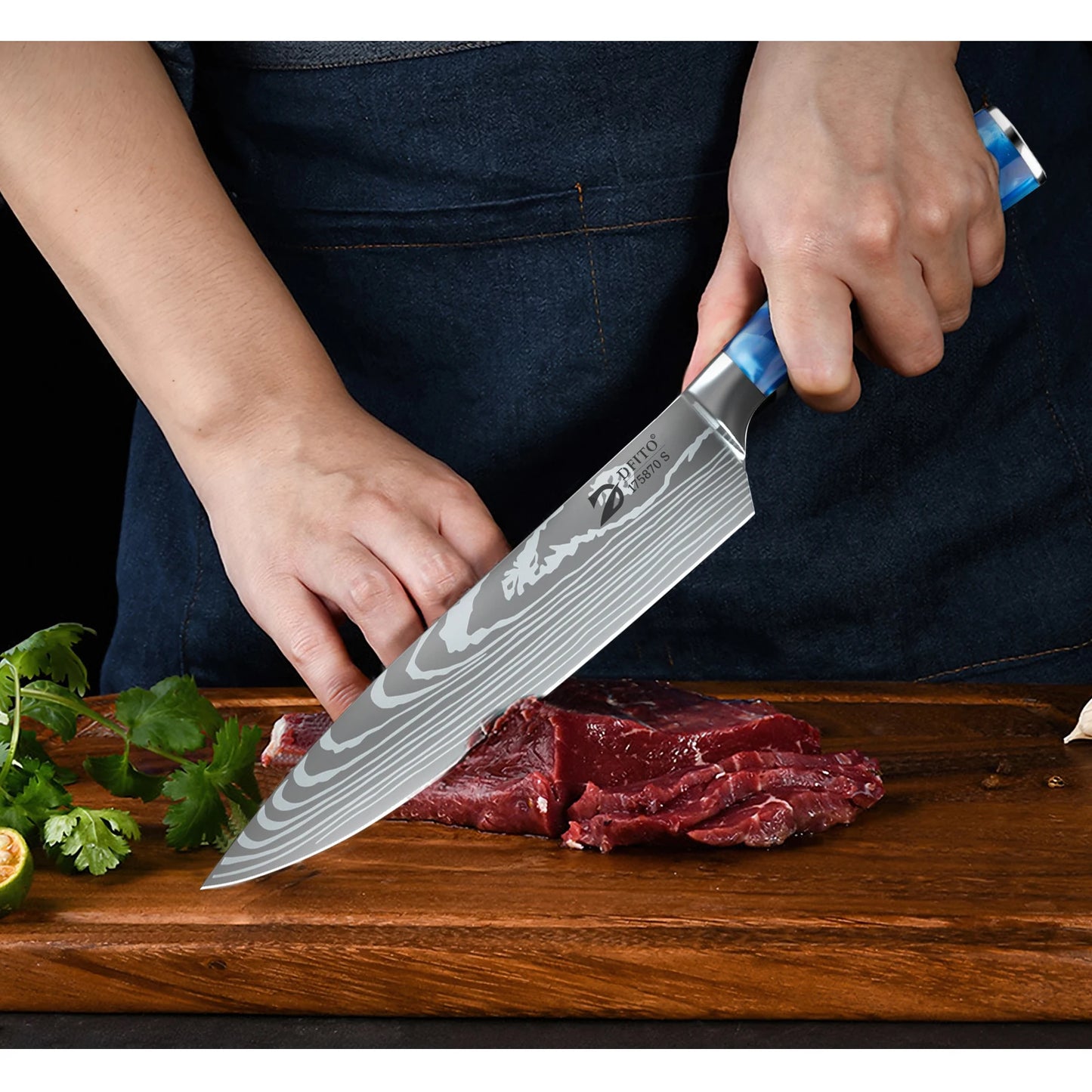 ZENG Chef Knife Set Kitchen Knives Santoku With Cover
