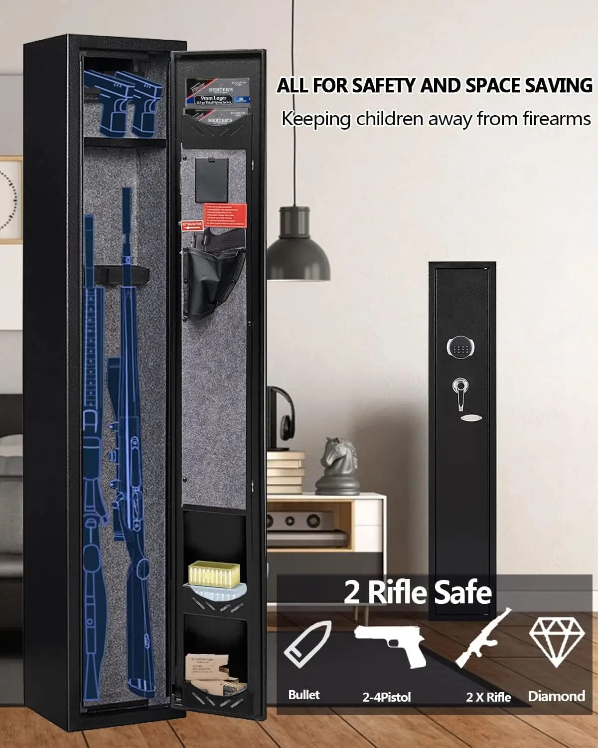 Two Gun Electronic Safe For Home Use Quick Access Cabinet