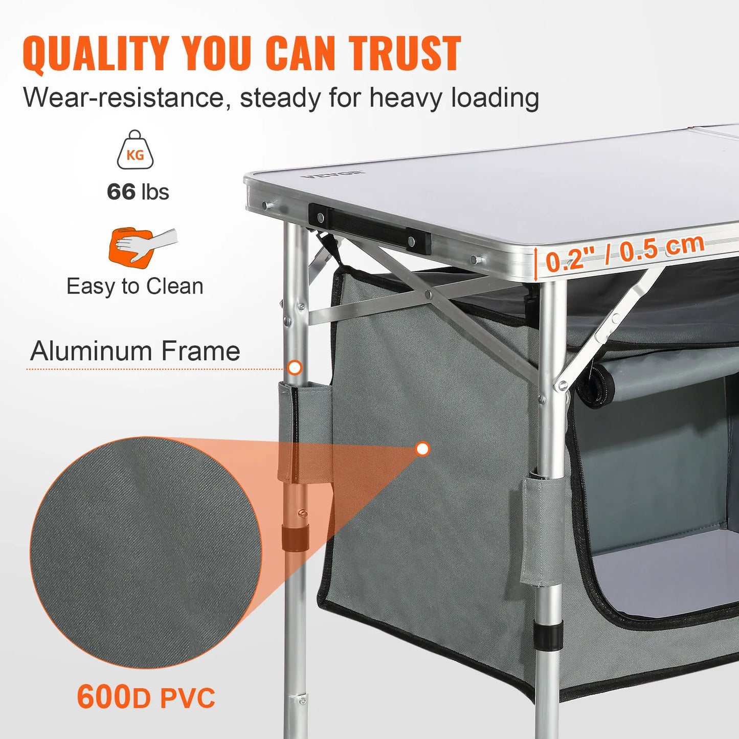 VEVOR Quick-Set Folding Camping Kitchen Table for Outdoor Picnics and BBQ