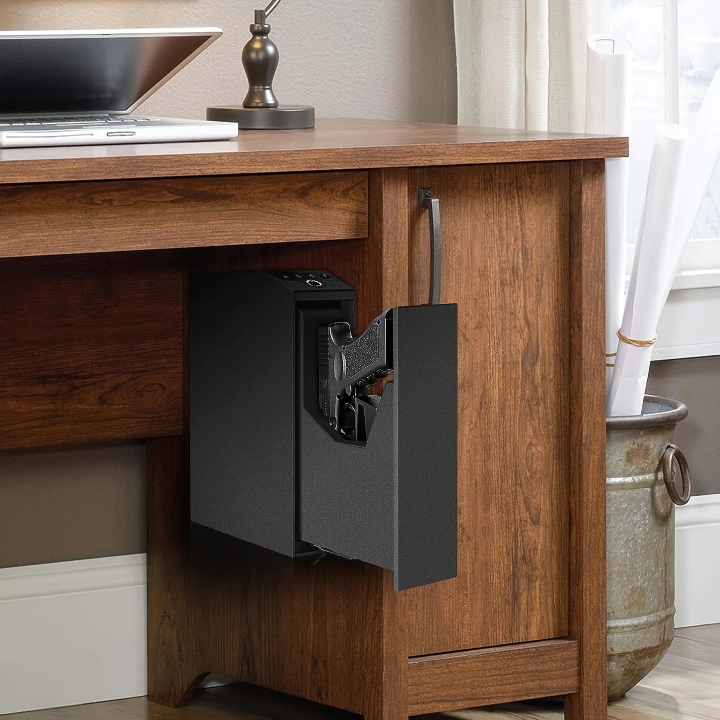 Biometric Nightstand Handgun Safe With Auto Sliding Door
