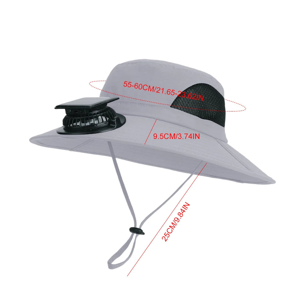 Brim Wide Brim Solar Fan Hat With USB Charging Fans