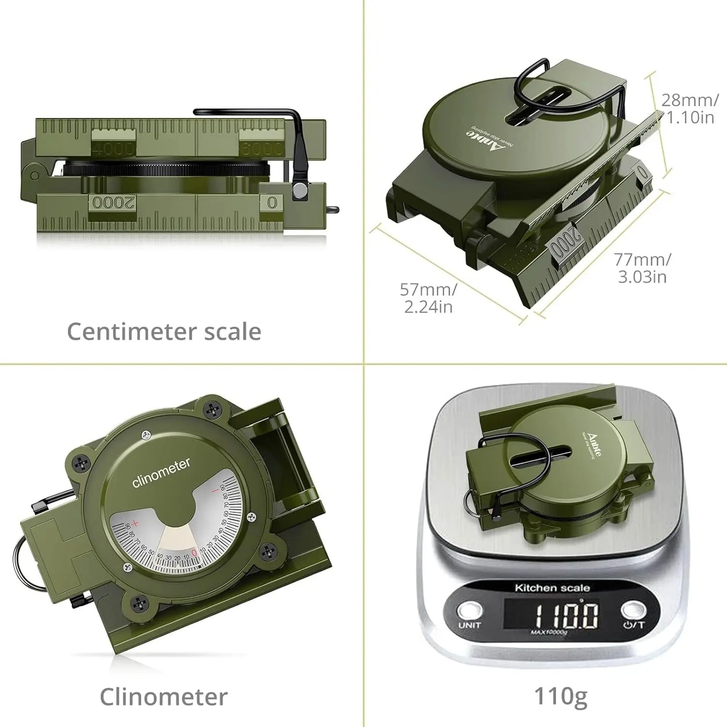 Carrying Military Compass With Clinometer Waterproof Lensatic