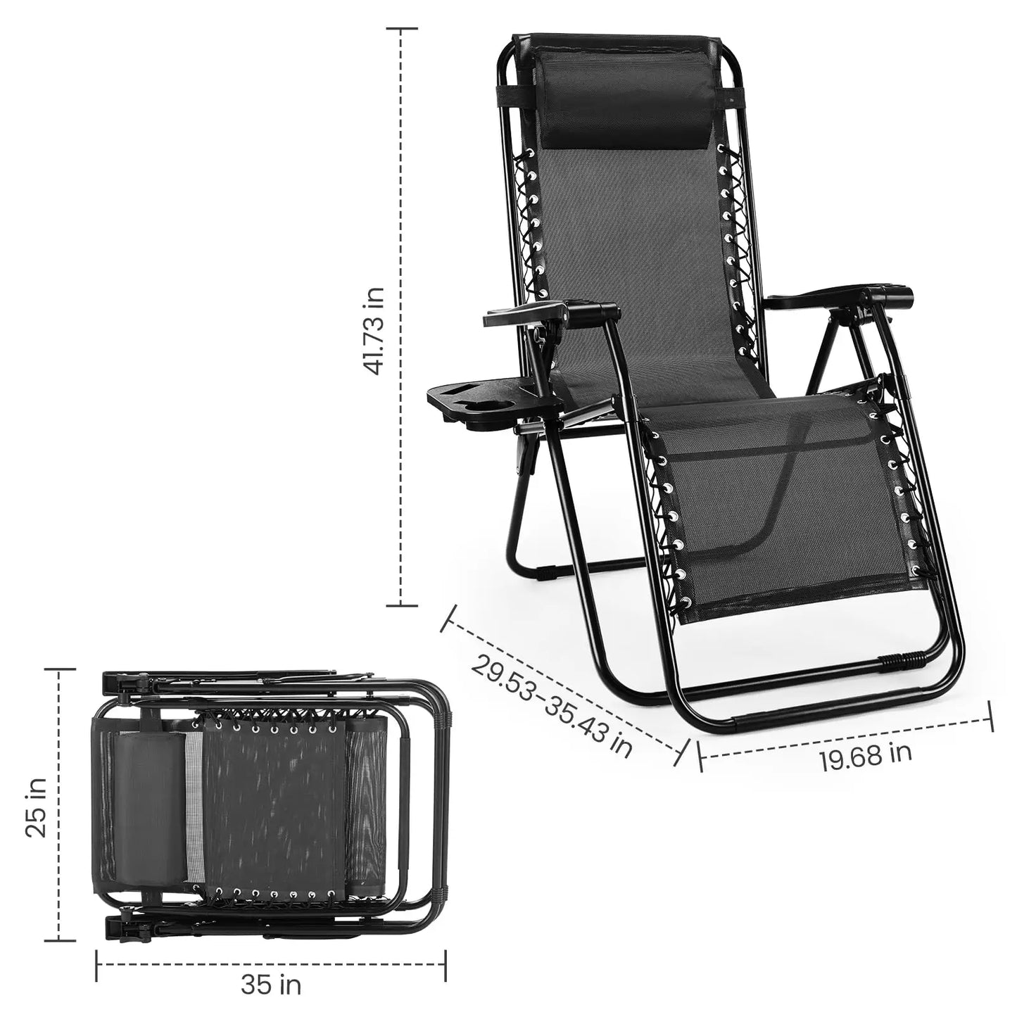 JHK Zero Gravity Lounge Chairs Set of 2 With Cup Holder Trays
