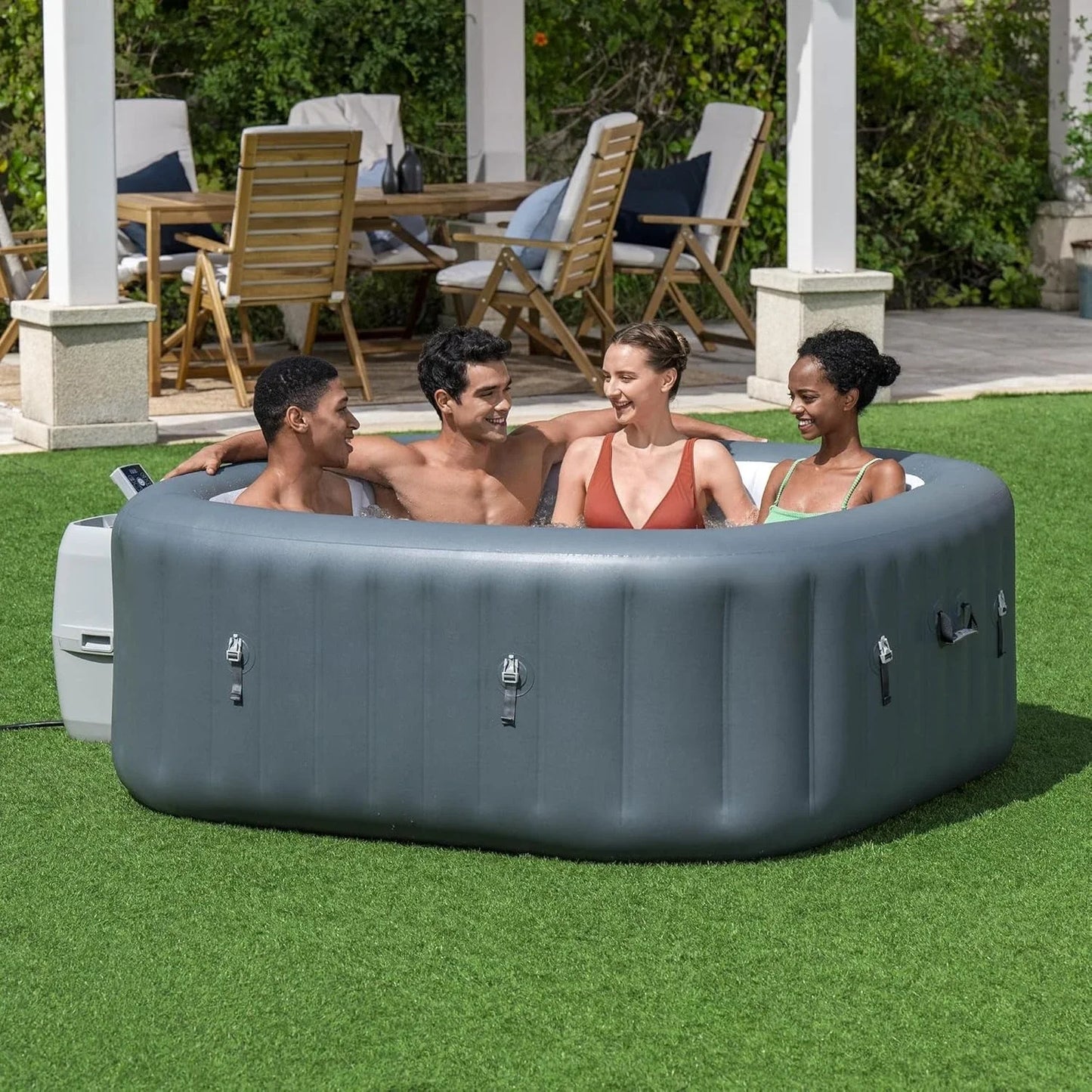 XMSJ SaluSpa AirJet Inflatable Hot Tub Square Portable Outdoor Spa