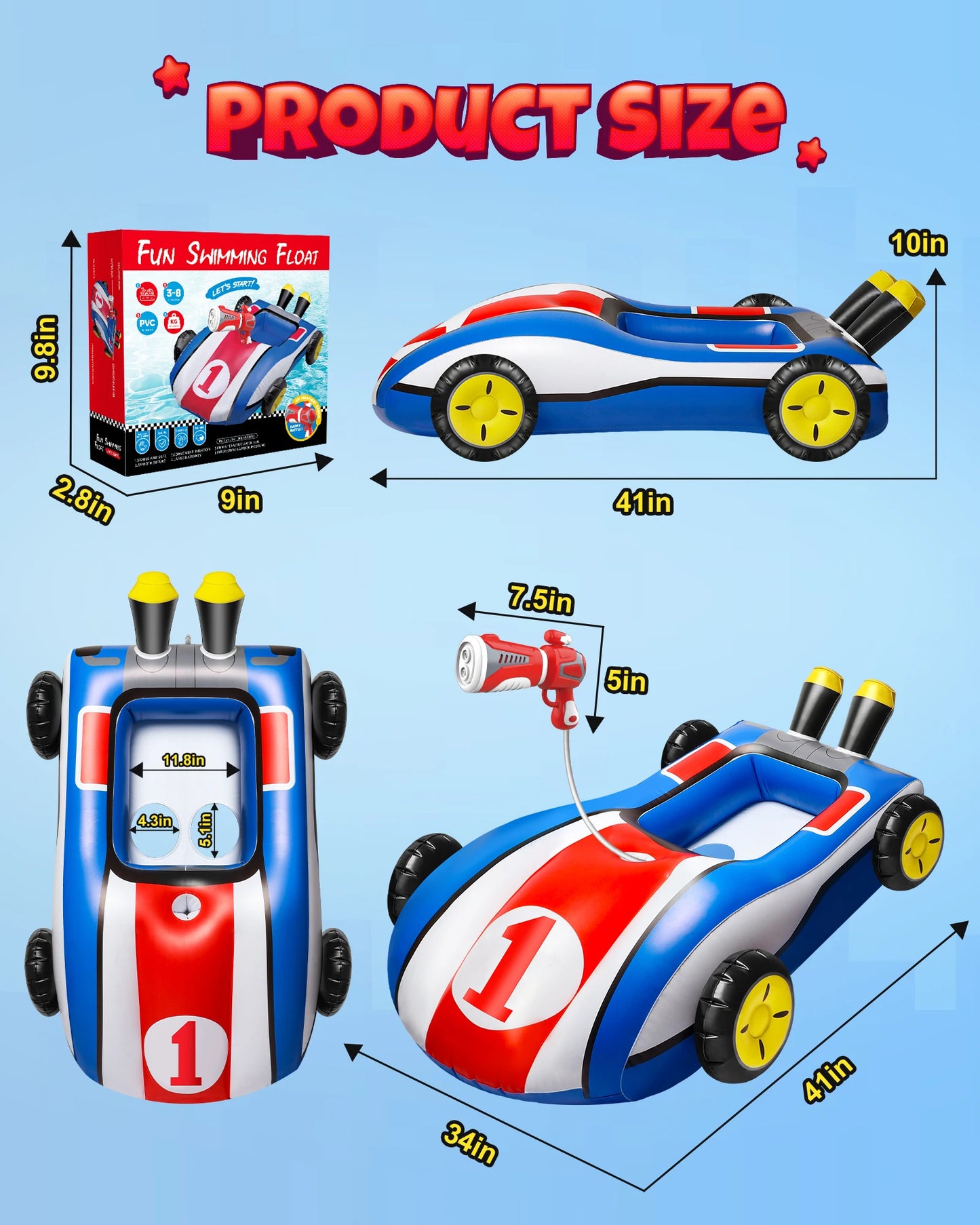 Hot Bee Inflatable Pool Float With Water Gun Ride On Toy