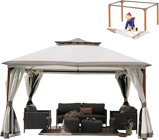 NONECN Detachable Vent Soft Top Gazebo With Mosquito Netting Curtains