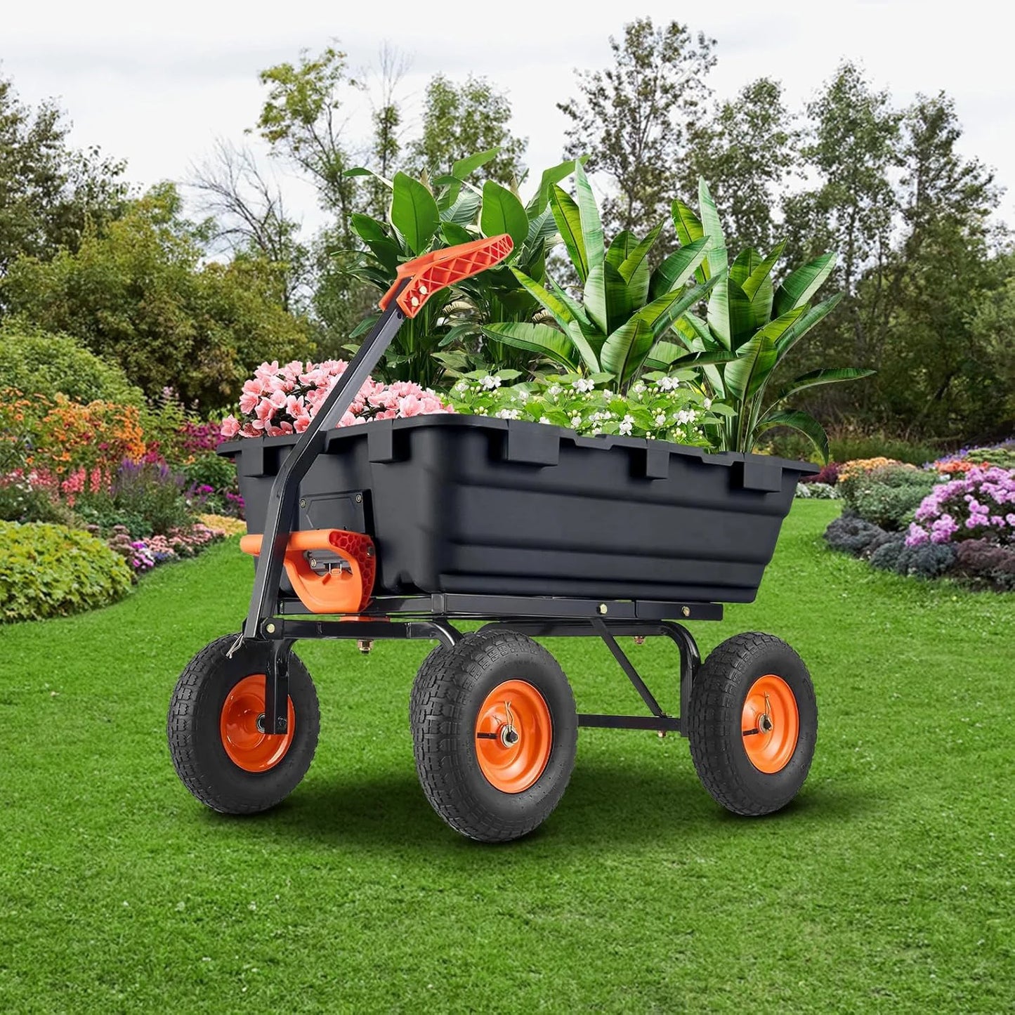 TWISTER.CK 900 Pound Poly Garden Dump Cart Heavy Duty Wagon