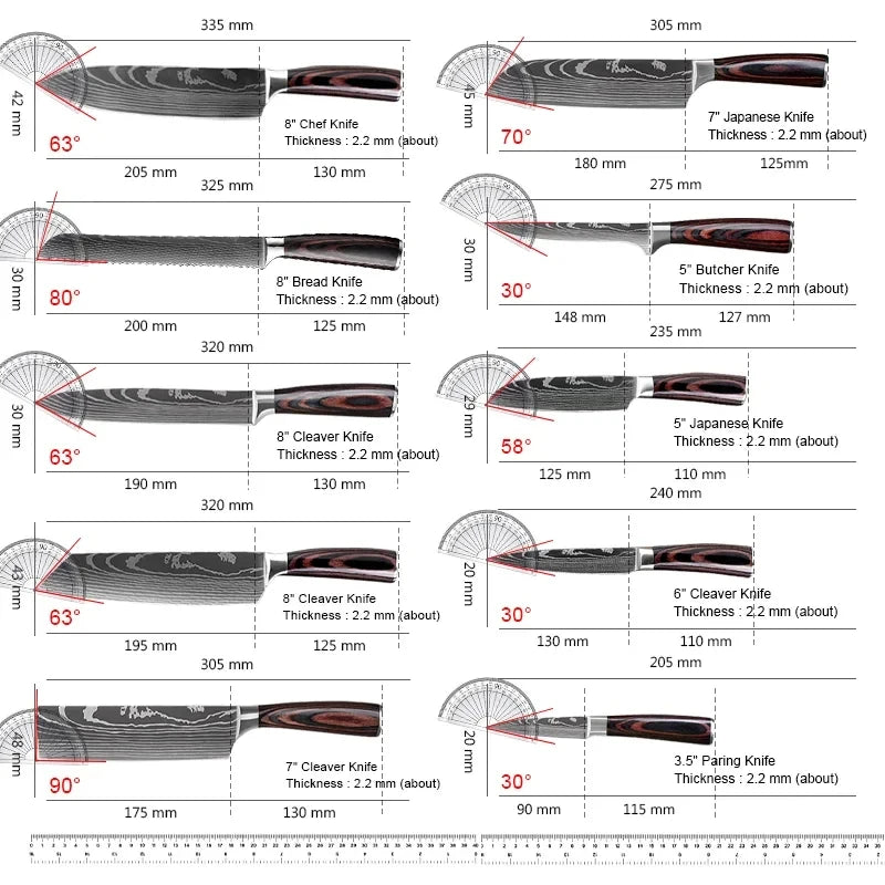 MDHAND Damascus Pattern Knife Set 8 To 10 Piece Steel