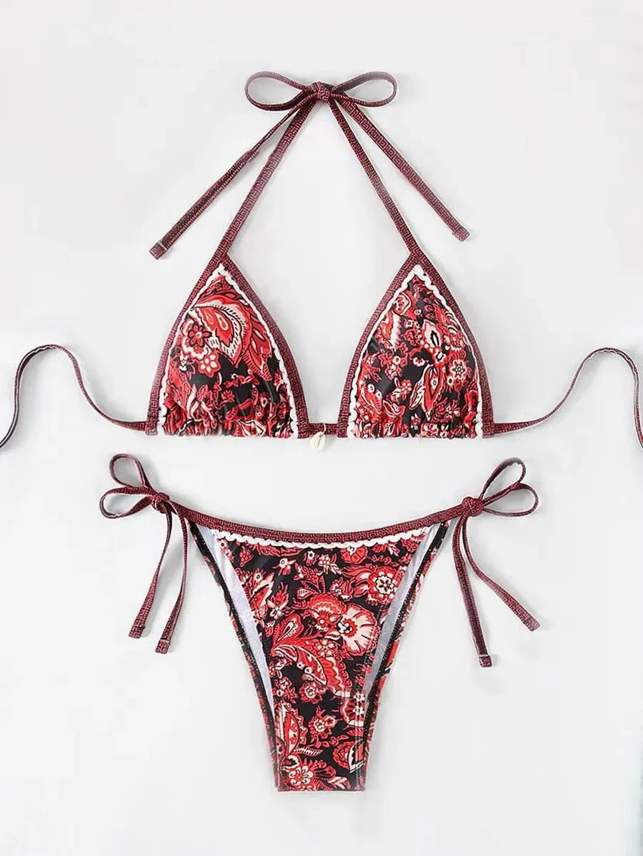 Yozihis Halter String Triangle Two Piece Bikini Swimwear