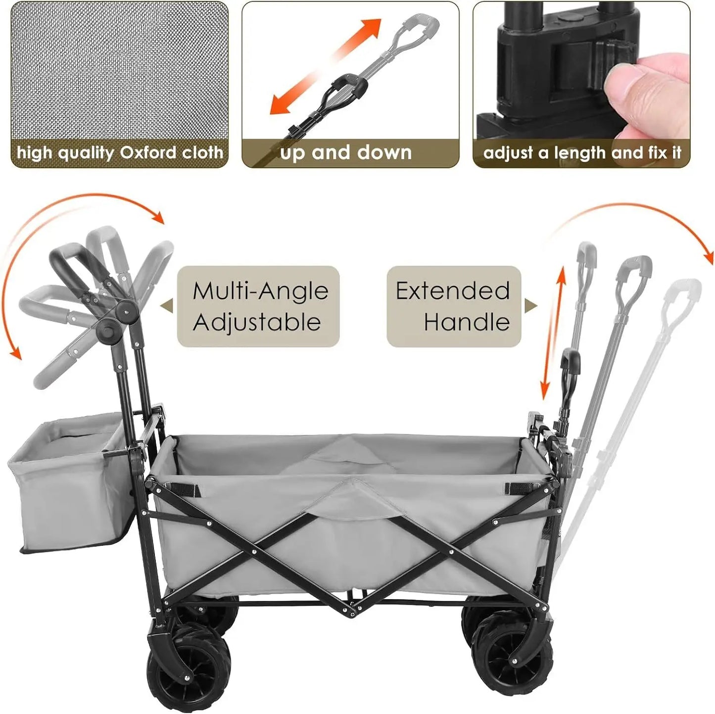 262L Collapsible Garden Cart With Removable Canopy Off Road Wheels