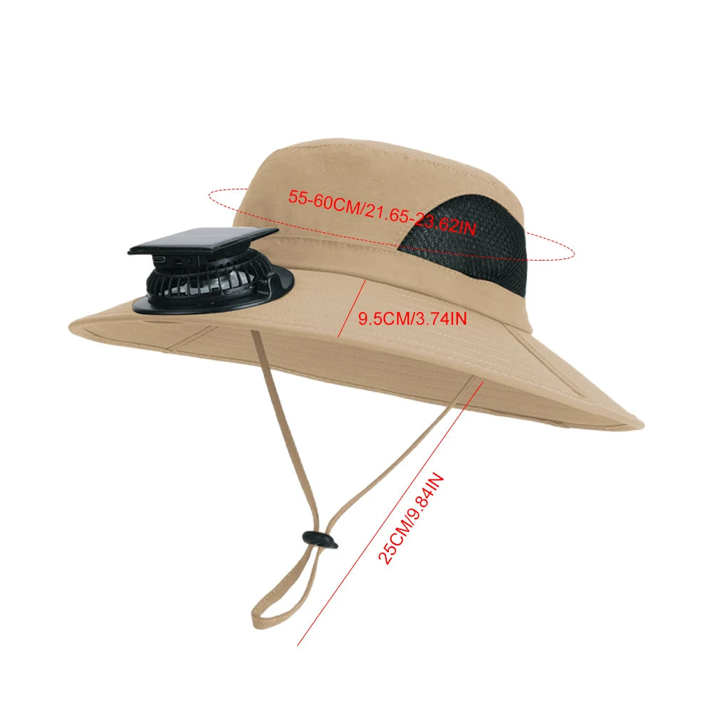Brim Wide Brim Solar Fan Hat With USB Charging Fans
