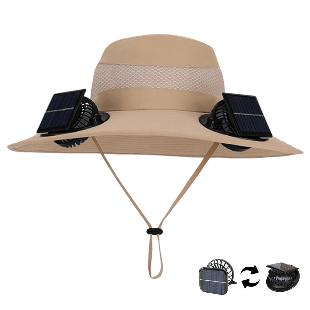 Brim Wide Brim Solar Fan Hat With USB Charging Fans