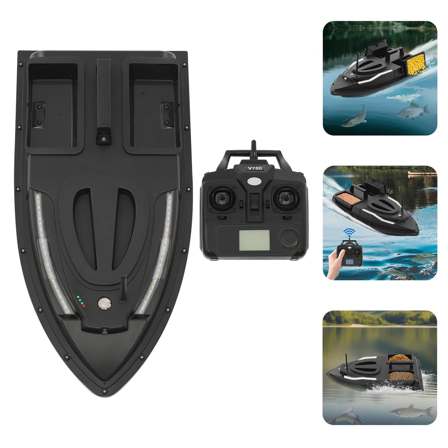 Double Bait Hooper Bait Boat Battery And Remote LCD