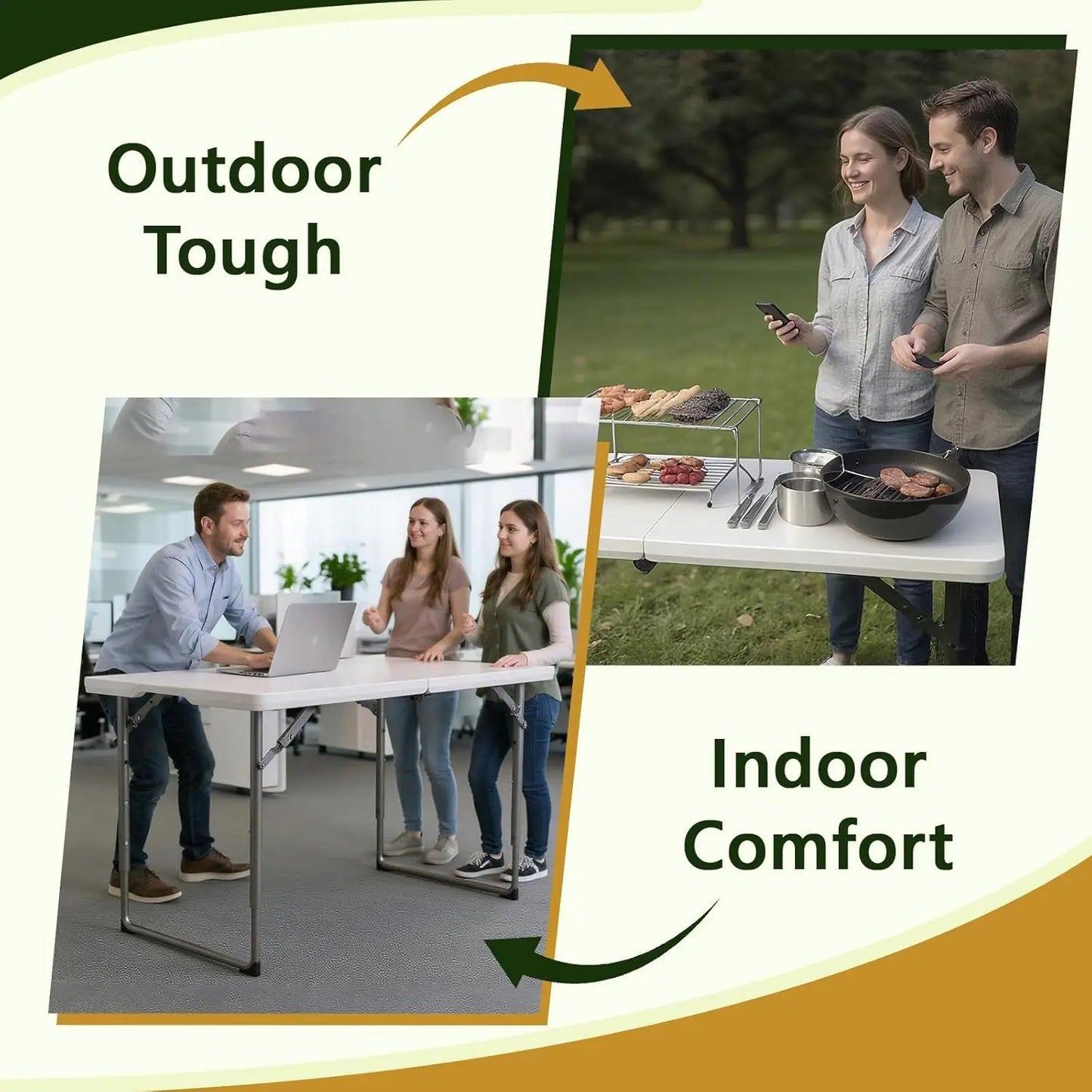 Heavy Duty Folding Table With Adjustable Height For Indoor Outdoor Use