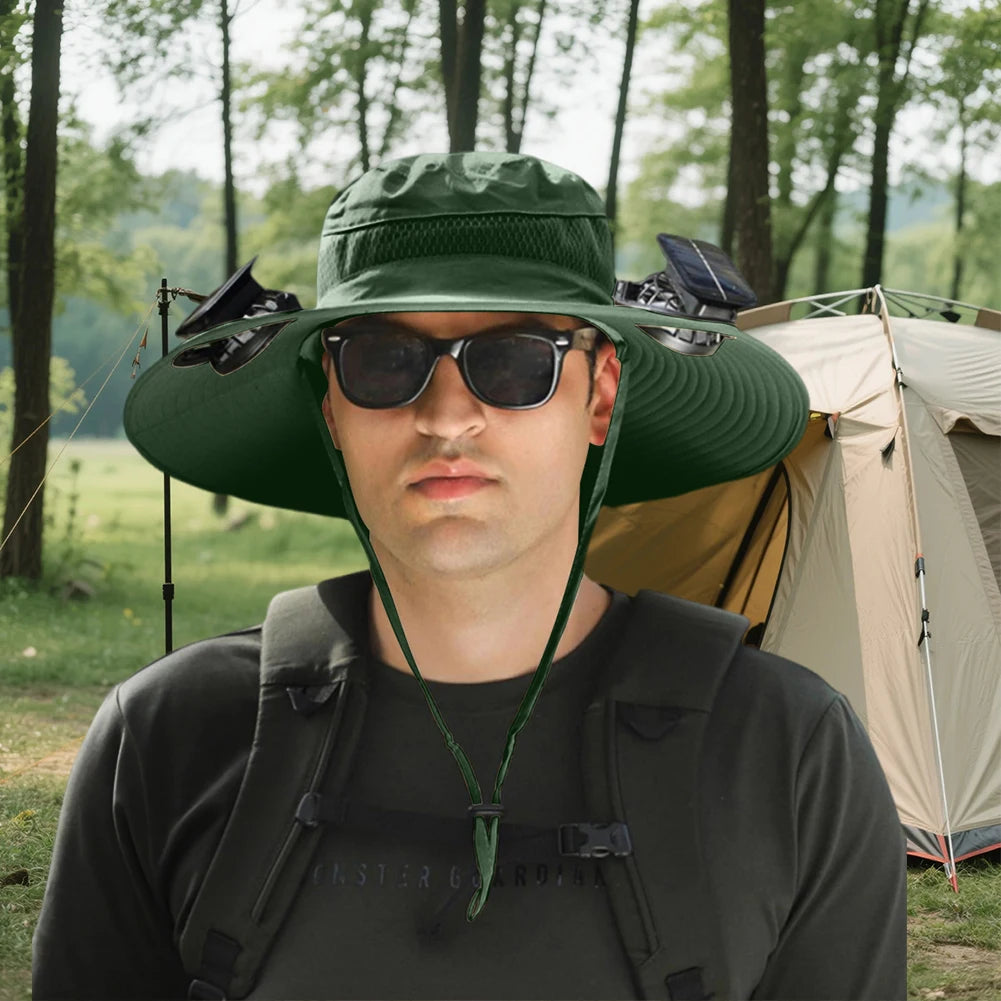 Brim Wide Brim Solar Fan Hat With USB Charging Fans