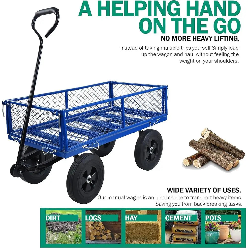 Alloy Steel Garden Wagon With Mesh 1100 Lbs Capacity