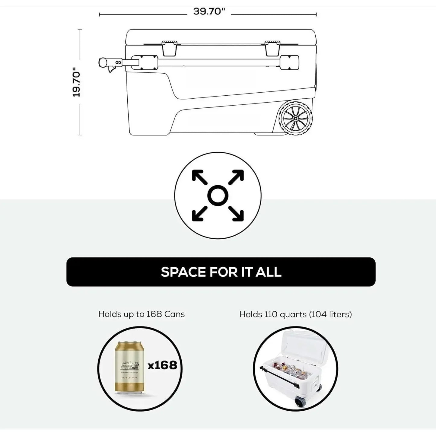 Hign-concerned Heavy Duty Rolling Cooler For Camping, Fishing, Beach And Outdoor Adventures