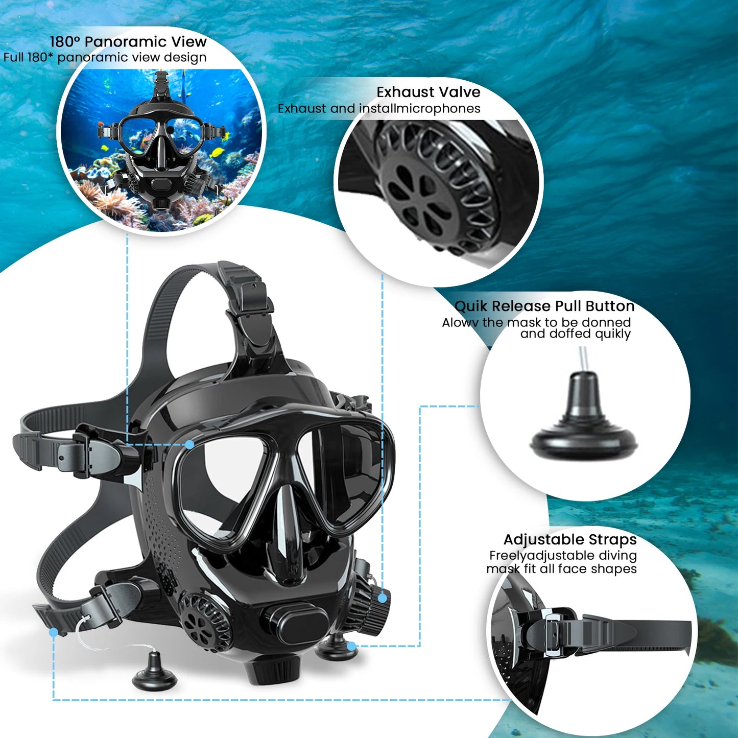 TUDIVING Full Face Diving Mask With Camera Mount For Adults