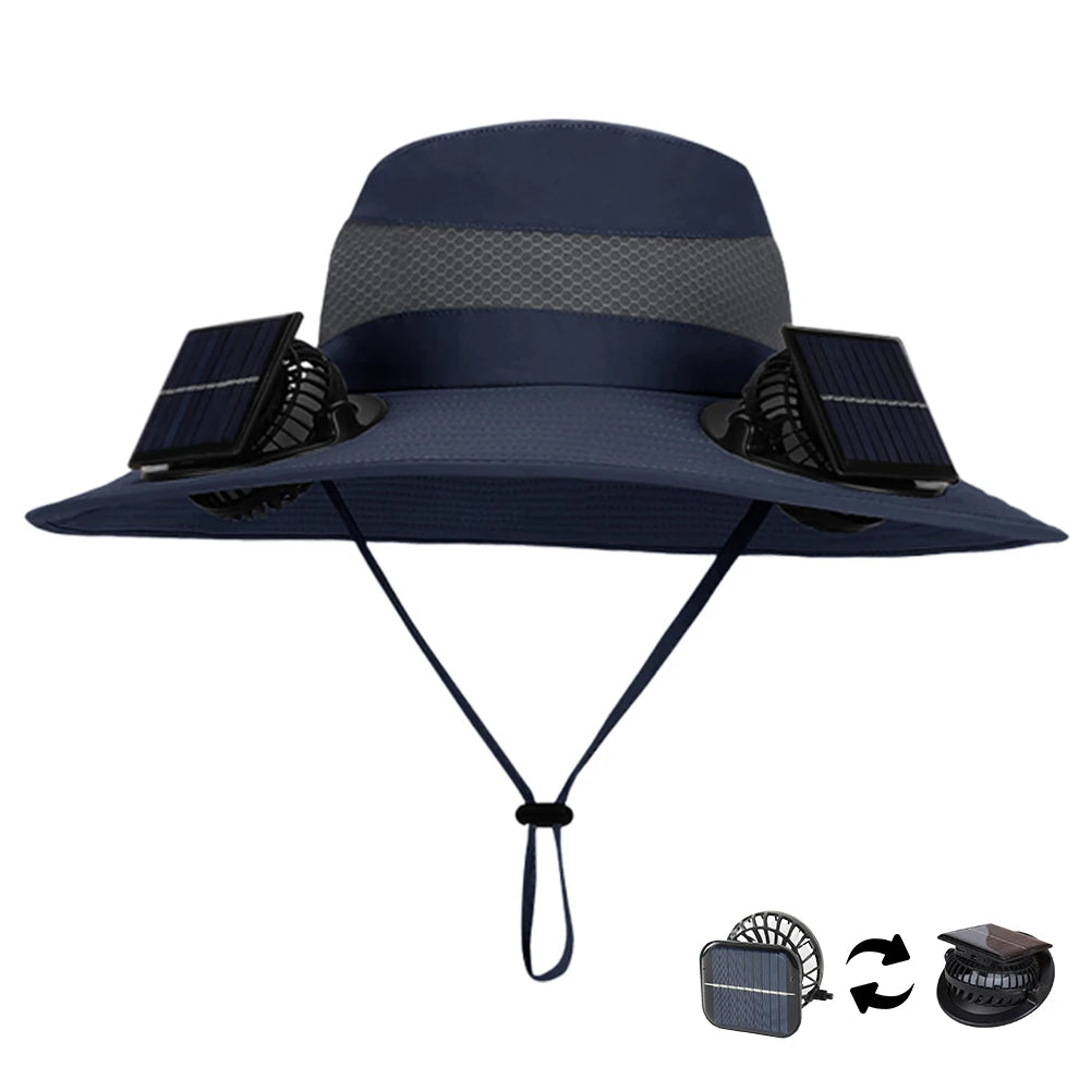 Brim Wide Brim Solar Fan Hat With USB Charging Fans