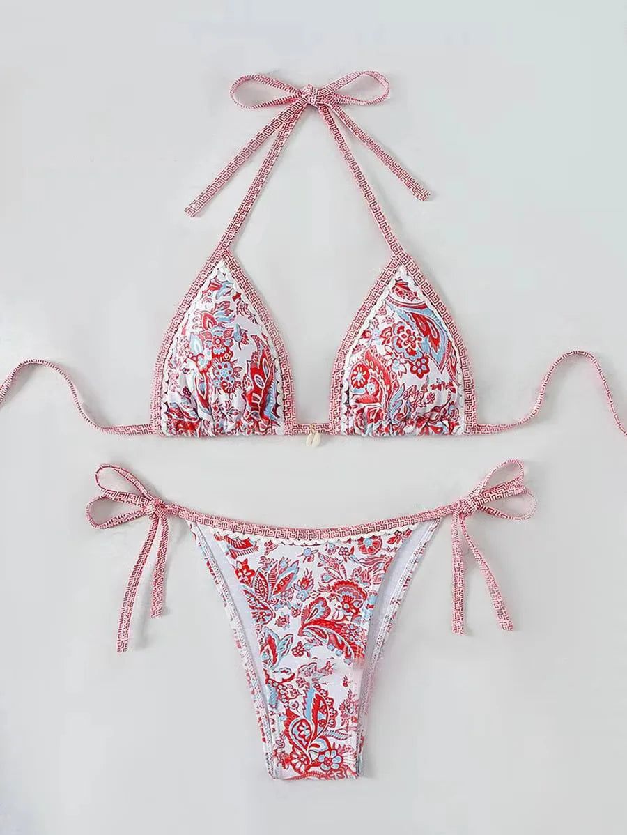 Yozihis Halter String Triangle Two Piece Bikini Swimwear