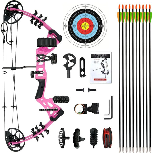 Youth Compound Bow Set 1545 Lbs for Teens and Beginner Package with Archery Hunting Equipment Max Speed 260fps Adjustable Right