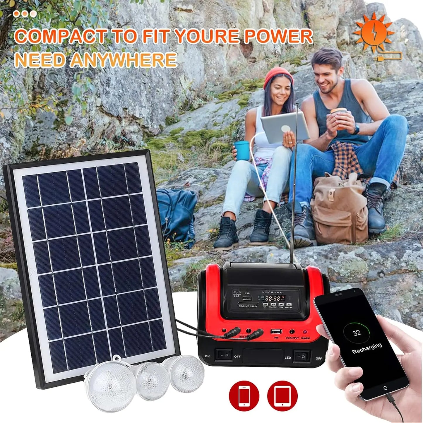 Portable Solar Power Station LiFePO4 Battery 12500mAh USB DC Outlets