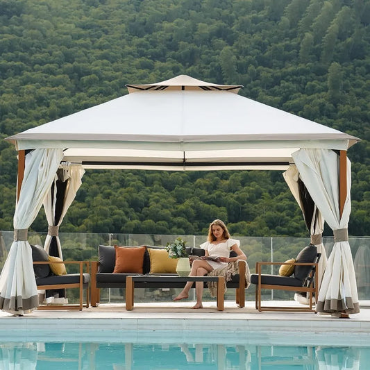 NONECN Detachable Vent Soft Top Gazebo With Mosquito Netting Curtains
