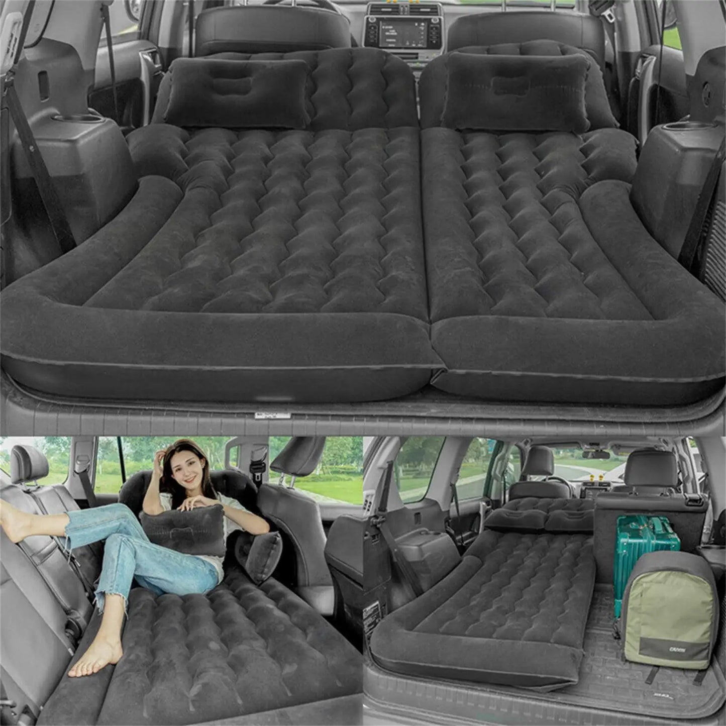Hign-concerned Inflatable Car Mattress Backseat SUV Camping Airbed Pump