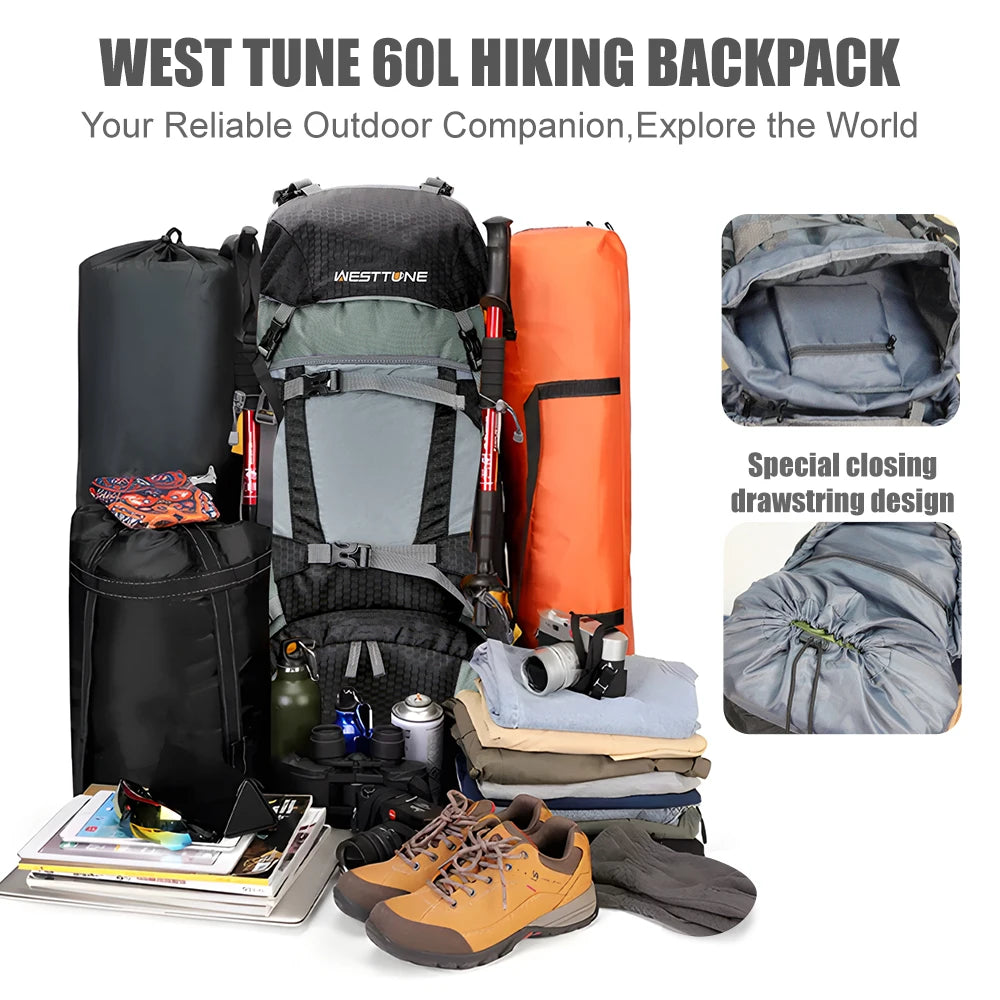 WEST TUNE Explorer Internal Frame Backpack With Rain Cover