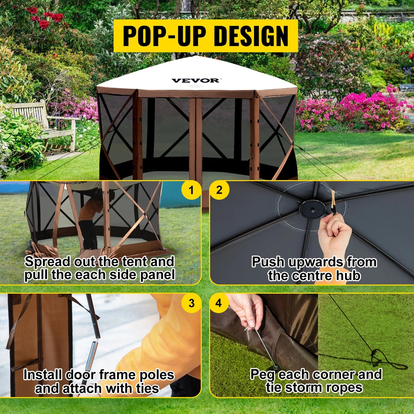 SucceBuy Pop Up Camping Gazebo Canopy Shelter Six Sided Sun Shade Tent Outdoor Use