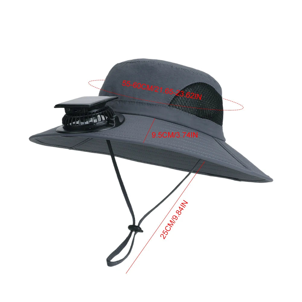 Brim Wide Brim Solar Fan Hat With USB Charging Fans