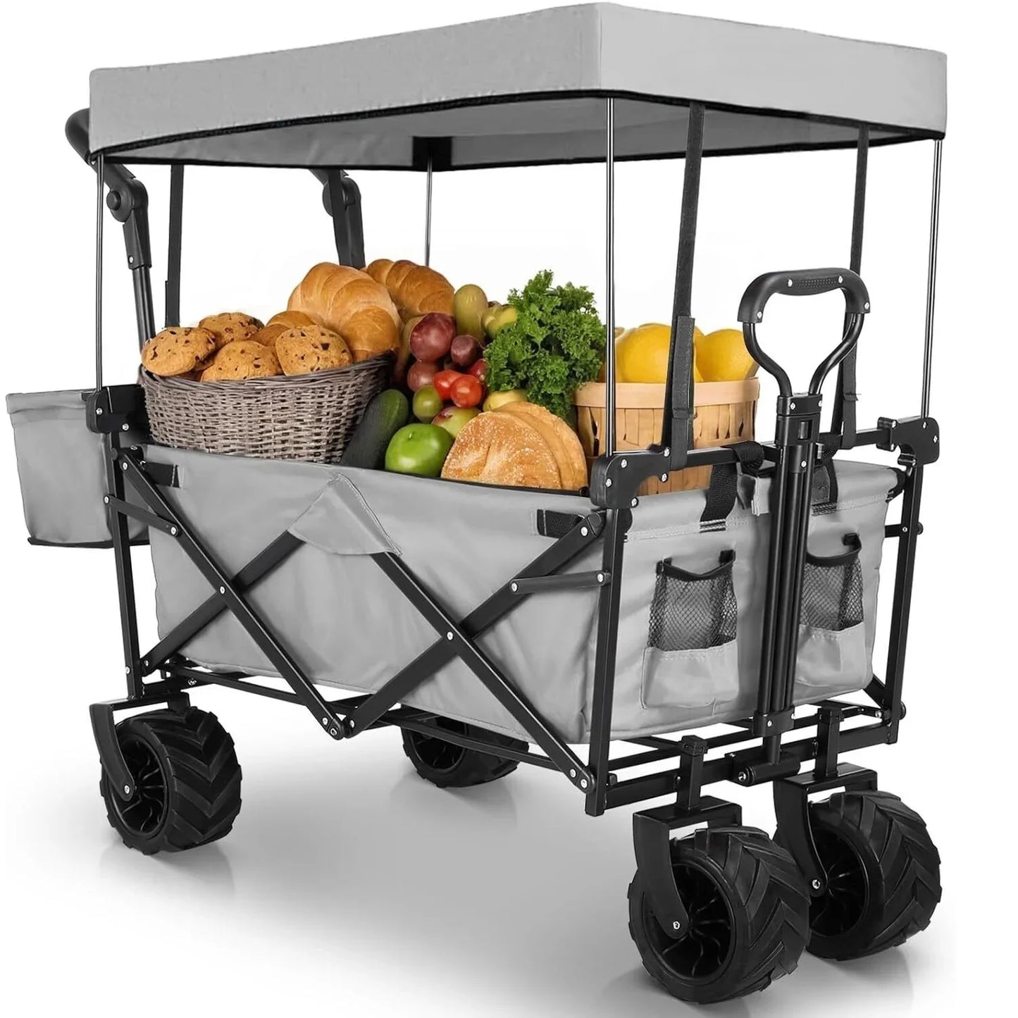262L Collapsible Garden Cart With Removable Canopy Off Road Wheels
