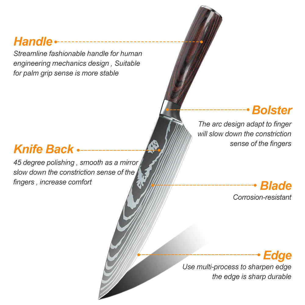 MDHAND Damascus Pattern Knife Set 8 To 10 Piece Steel