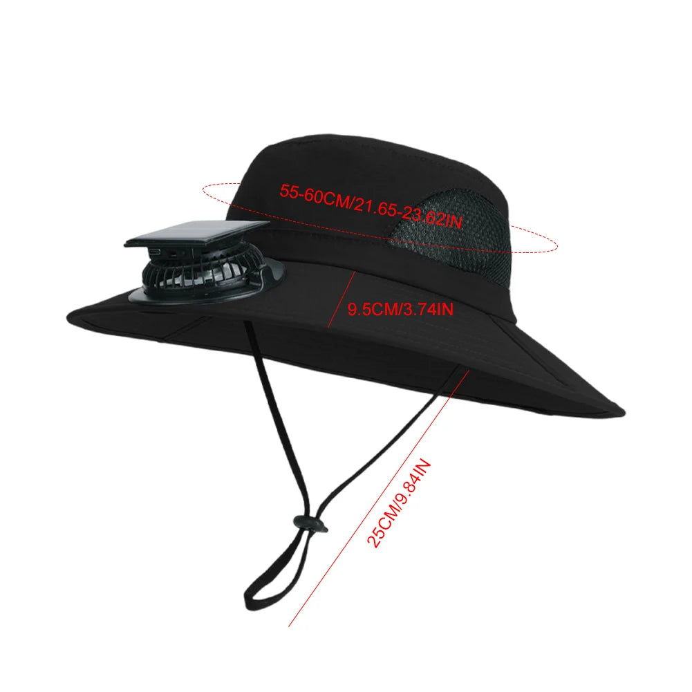 Brim Wide Brim Solar Fan Hat With USB Charging Fans