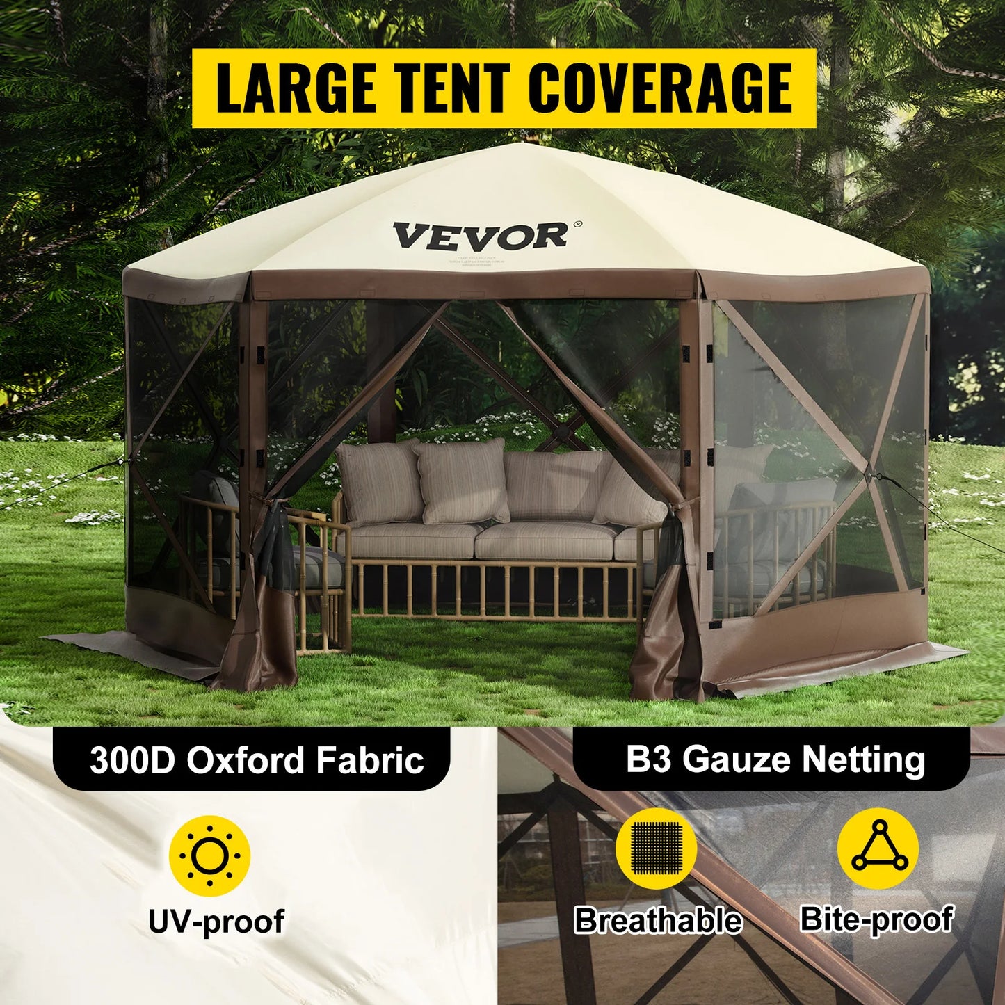 SucceBuy Pop Up Camping Gazebo Canopy Shelter Six Sided Sun Shade Tent Outdoor Use