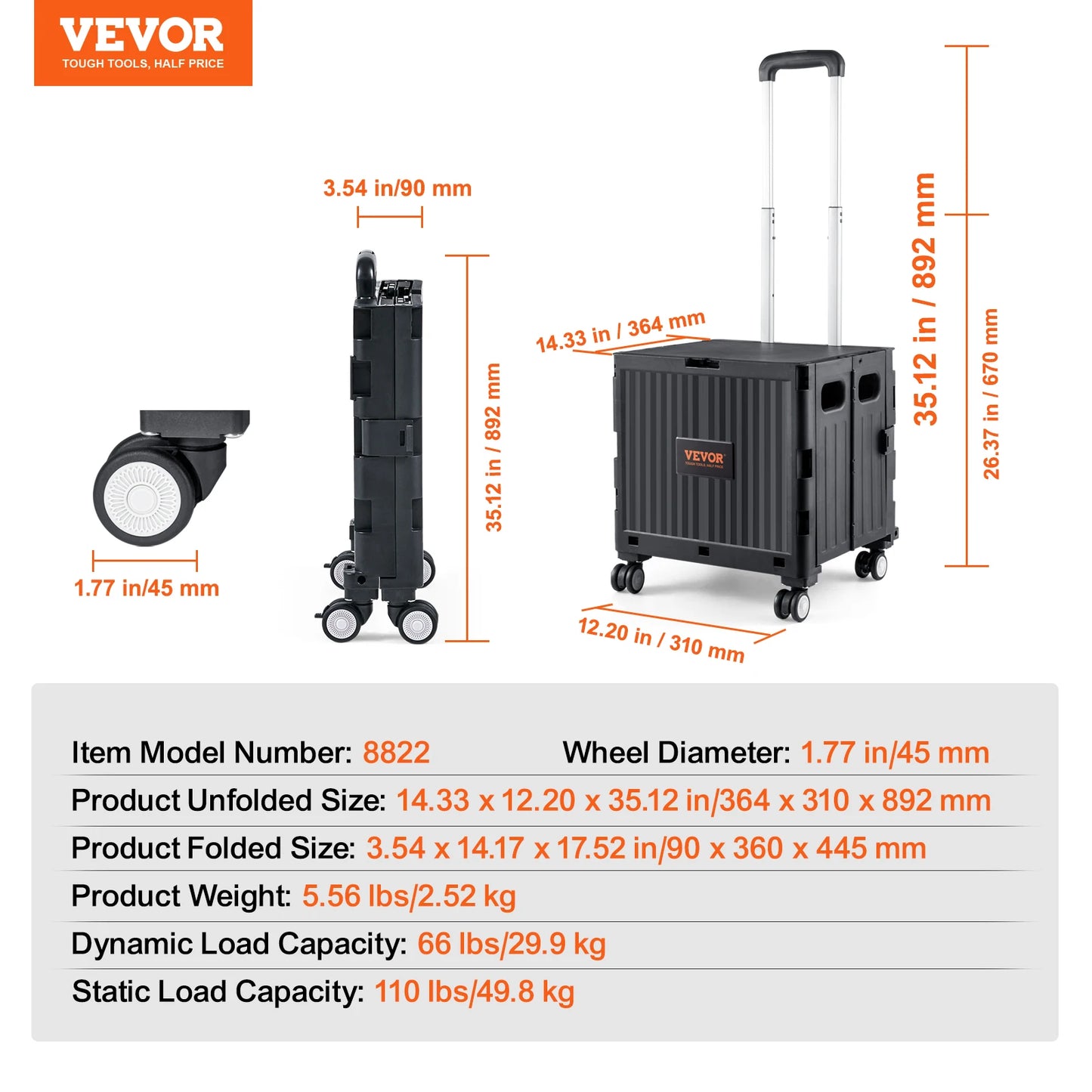 NONEDynamic Foldable Utility Shopping Cart With Telescope Handle