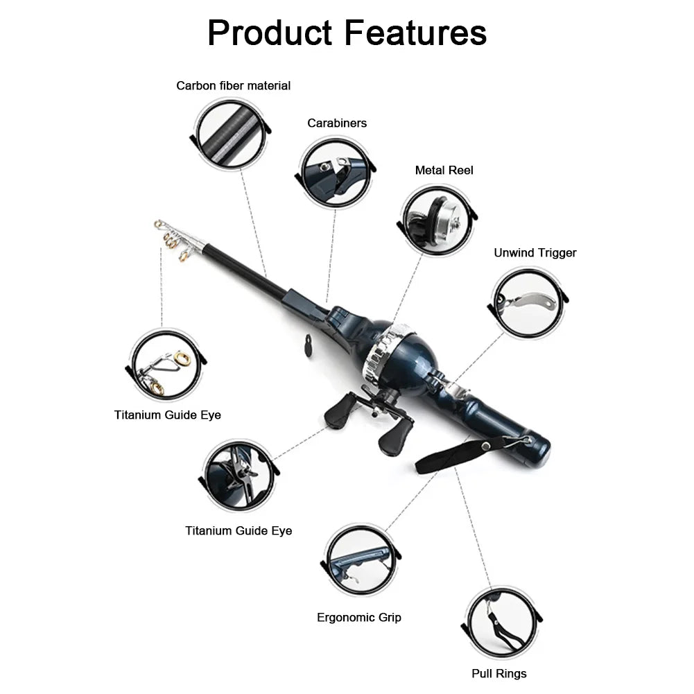 APWIKOGER UltraCompactFoldable Telescopic Fishing Rod With Integrated Reel Carbon Fiber