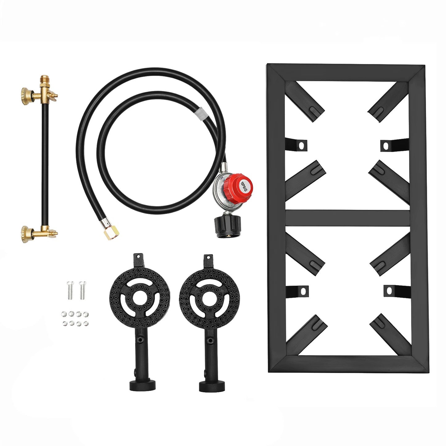 Portable Double Burner Outdoor Gas Stove With Adjustable 0-10 PSI Regulator Hose