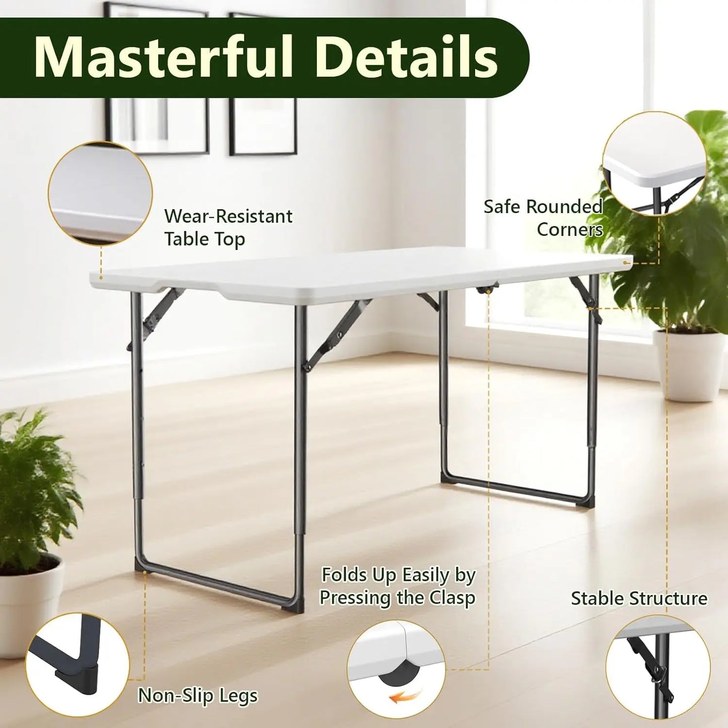 Heavy Duty Folding Table With Adjustable Height For Indoor Outdoor Use