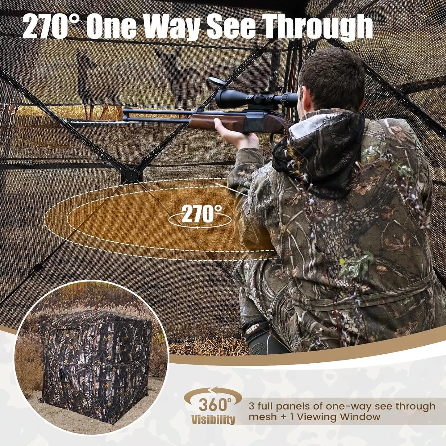 Hign-concerned Hunting Blind 300D See Through Ground Blind With Carrying Bag For 2 3 4 Person Pop Up Deer Blind Portable