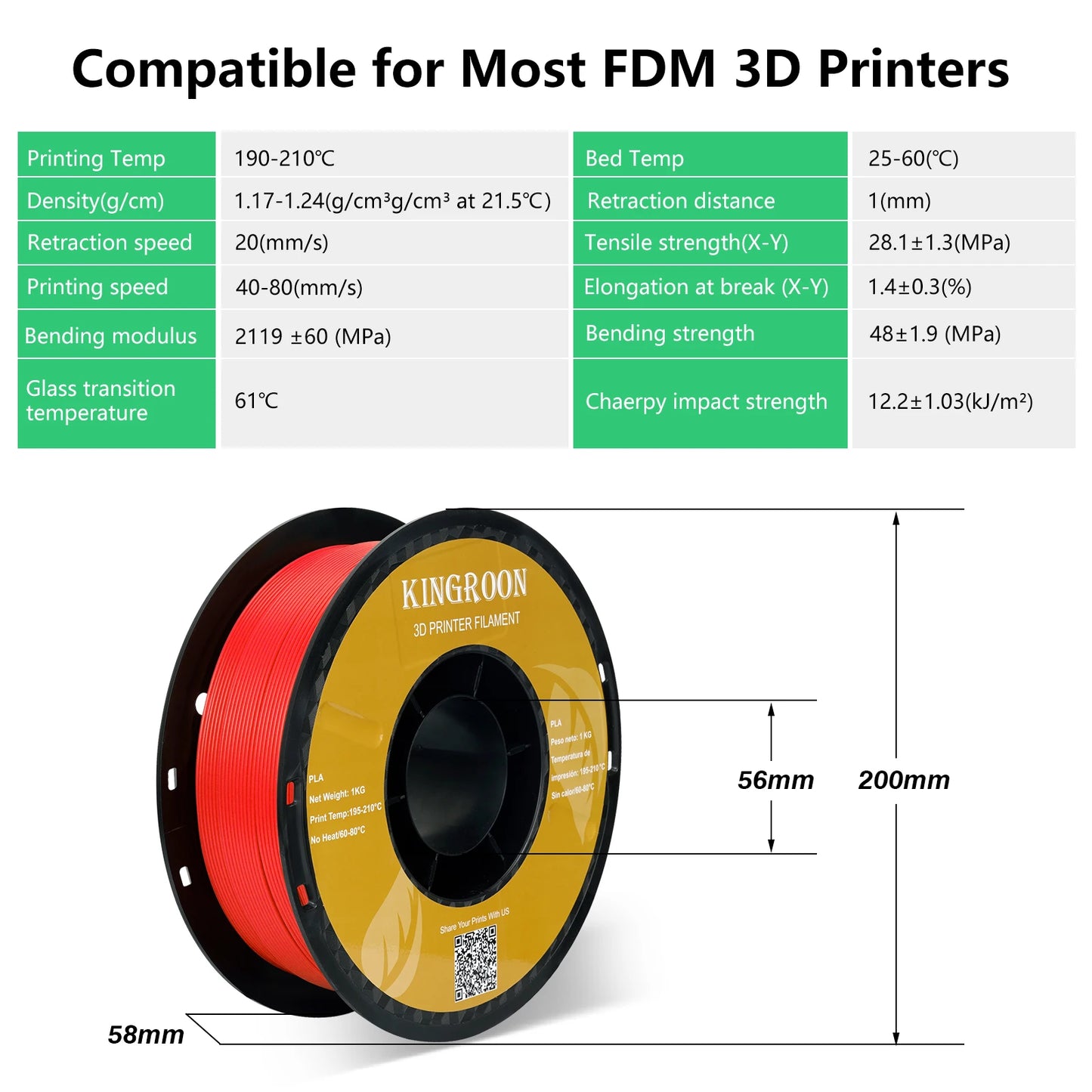 Kingroon PLA Filament 1.75mm For 3D Printers High Quality