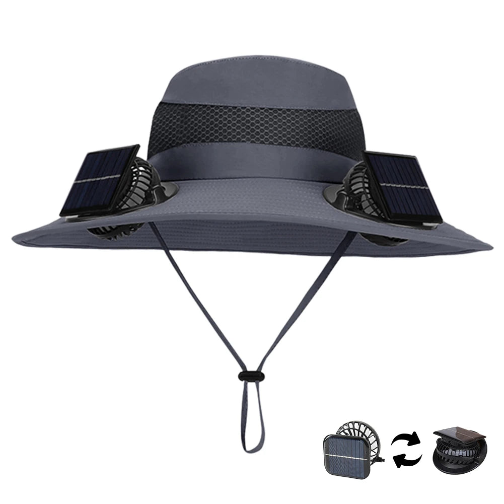 Brim Wide Brim Solar Fan Hat With USB Charging Fans